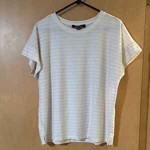 Ellen Tracy silver sparkle stripe short sleeve top